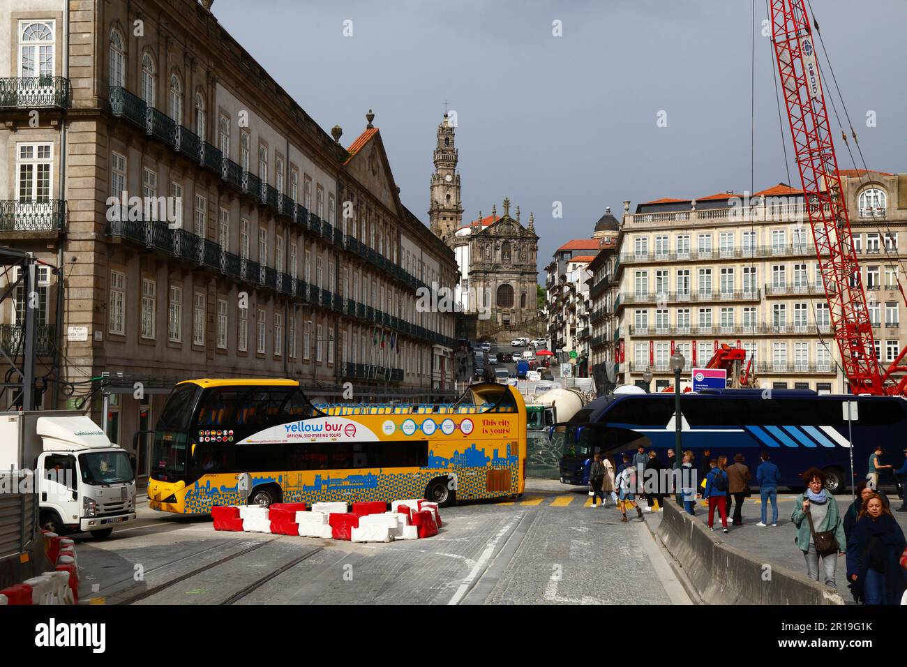 Construction site for new Pink Line Metro project on Praça da Liberdade next to Sao Bento train station, Porto / Oporto, Portugal Stock Photo