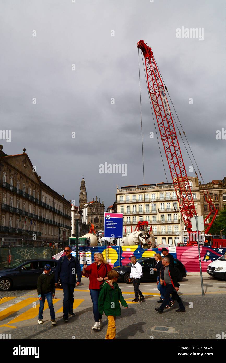 Construction site for new Pink Line Metro project on Praça da Liberdade next to Sao Bento train station, Porto / Oporto, Portugal Stock Photo