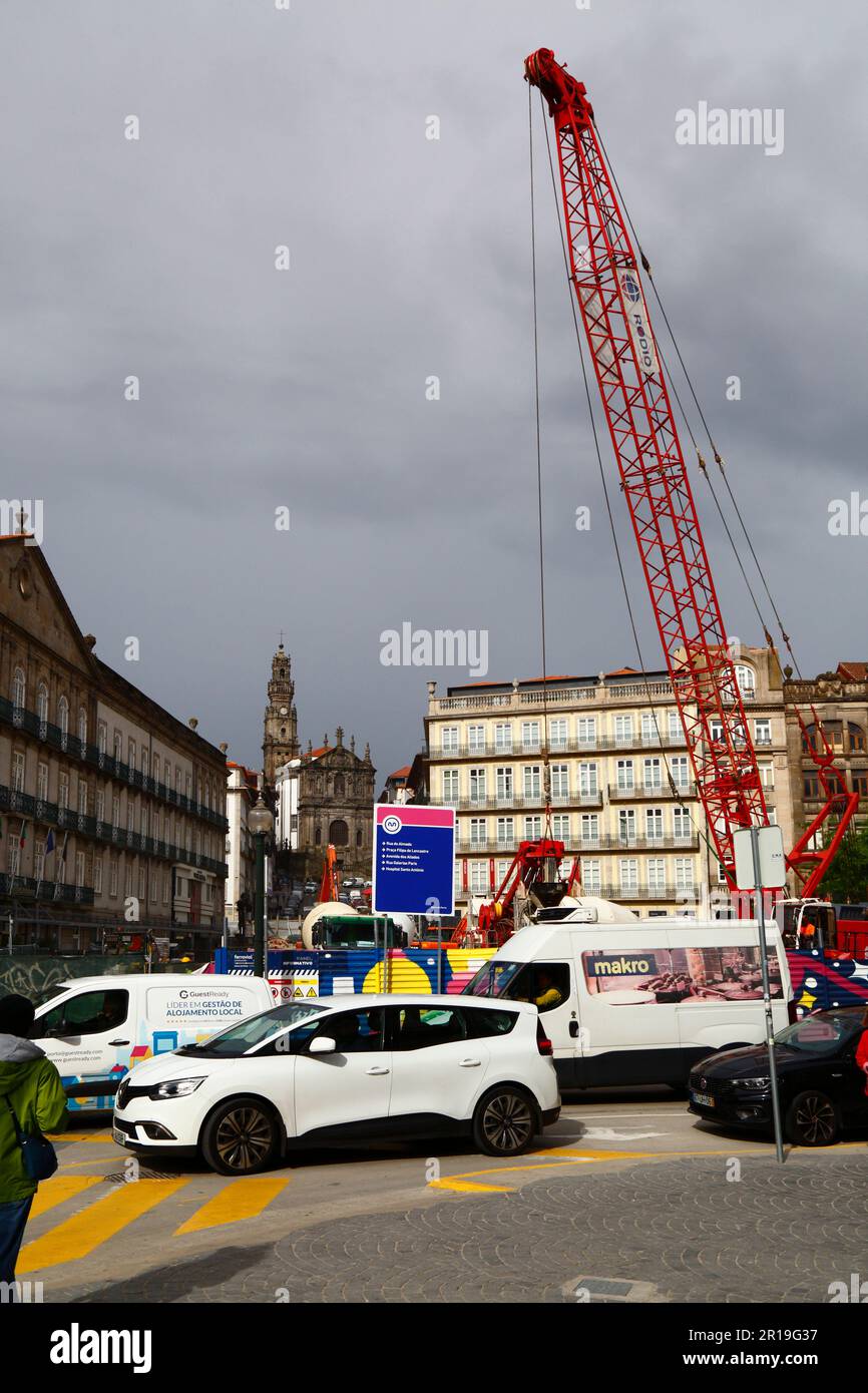 Construction site for new Pink Line Metro project on Praça da Liberdade next to Sao Bento train station, Porto / Oporto, Portugal Stock Photo