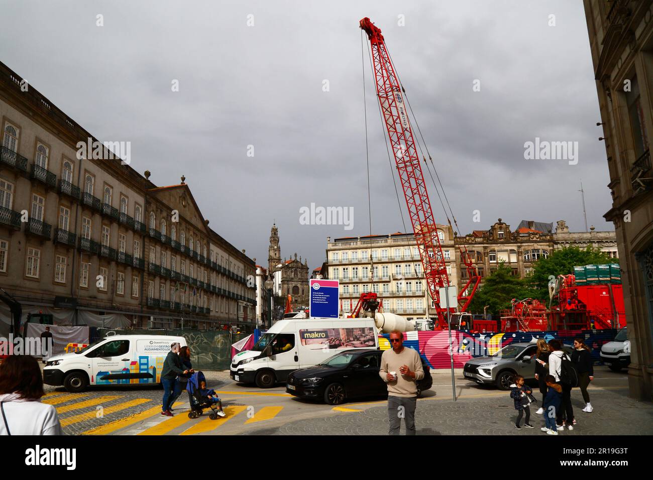 Construction site for new Pink Line Metro project on Praça da Liberdade next to Sao Bento train station, Porto / Oporto, Portugal Stock Photo