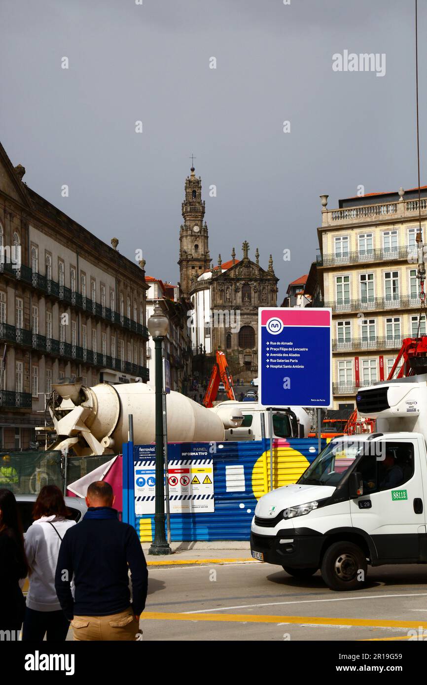 Construction site for new Pink Line Metro project on Praça da Liberdade next to Sao Bento train station, Porto / Oporto, Portugal Stock Photo