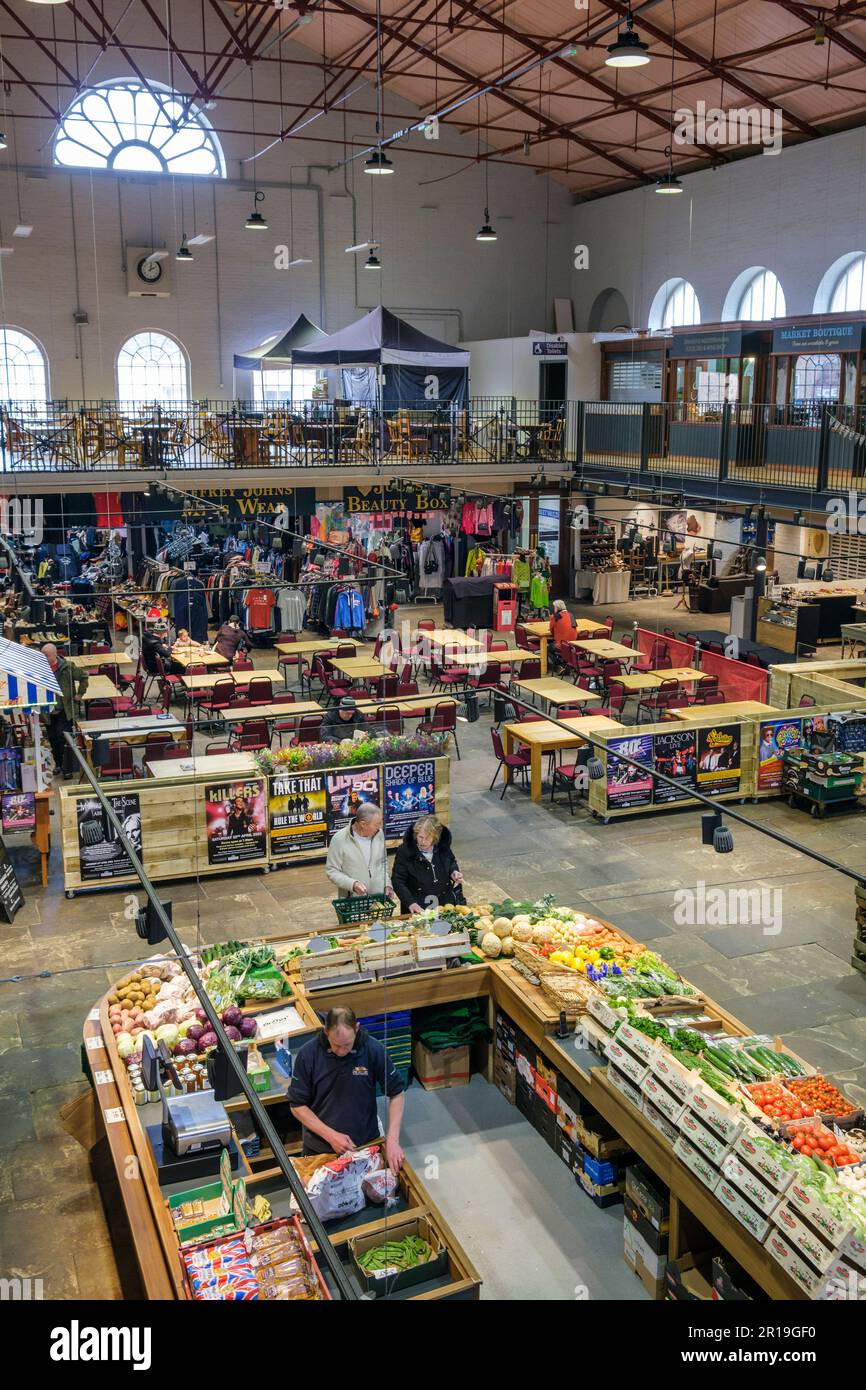 Inside the Market Hall, Scarborough, North Yorkshire Stock Photo