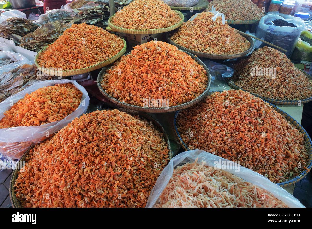 Dried shrimp in the Crab Market of Kep Kep, Cambodia Stock Photo