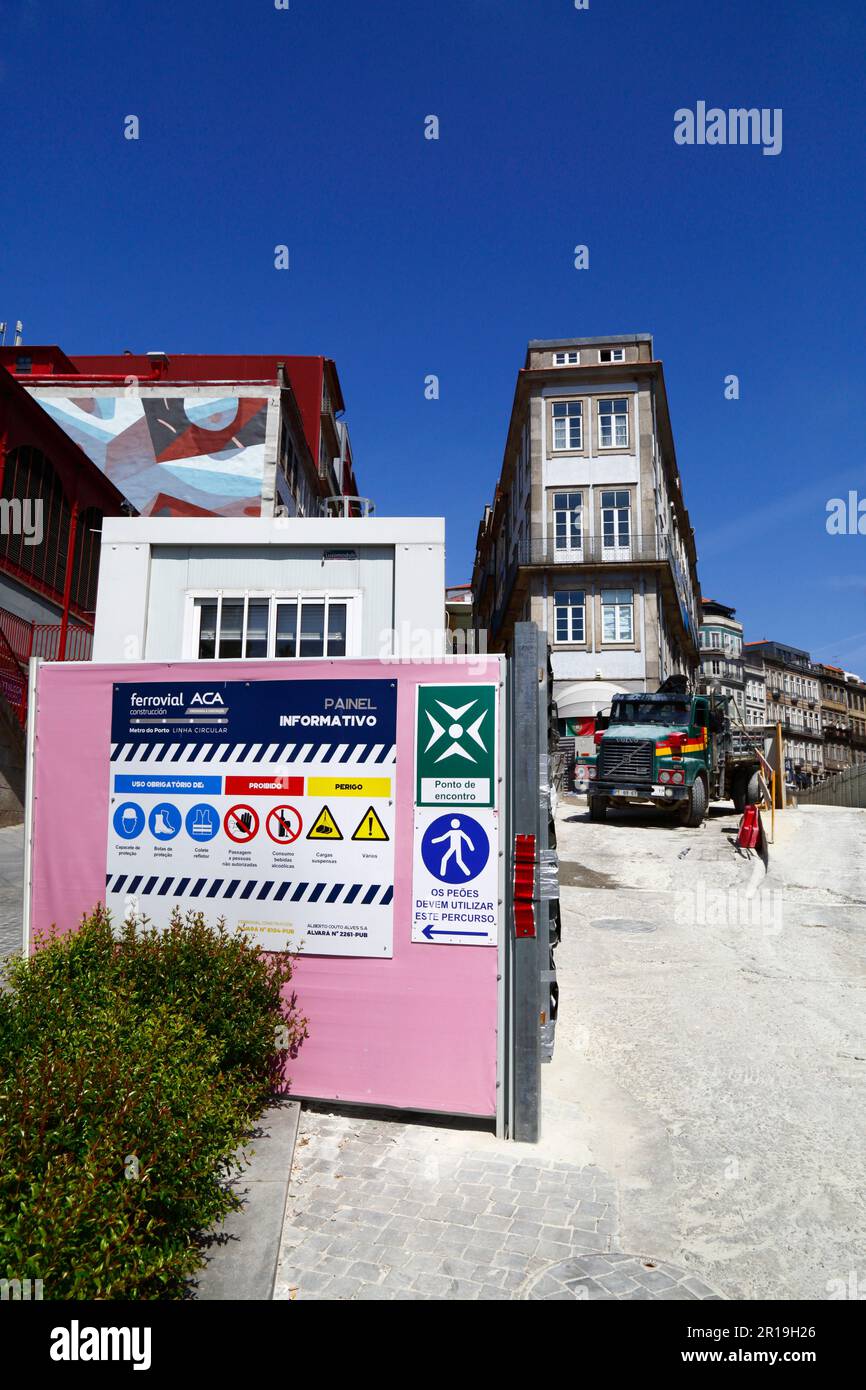 Construction site for new Pink Line Metro project on Rua de Mouzinho da Silveira, Porto / Oporto, Portugal Stock Photo