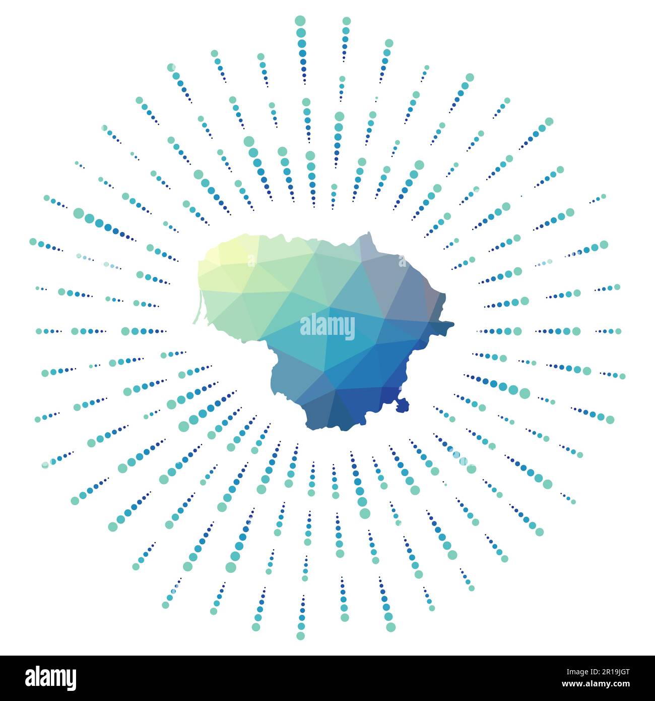 Shape of Lithuania, polygonal sunburst. Map of the country with