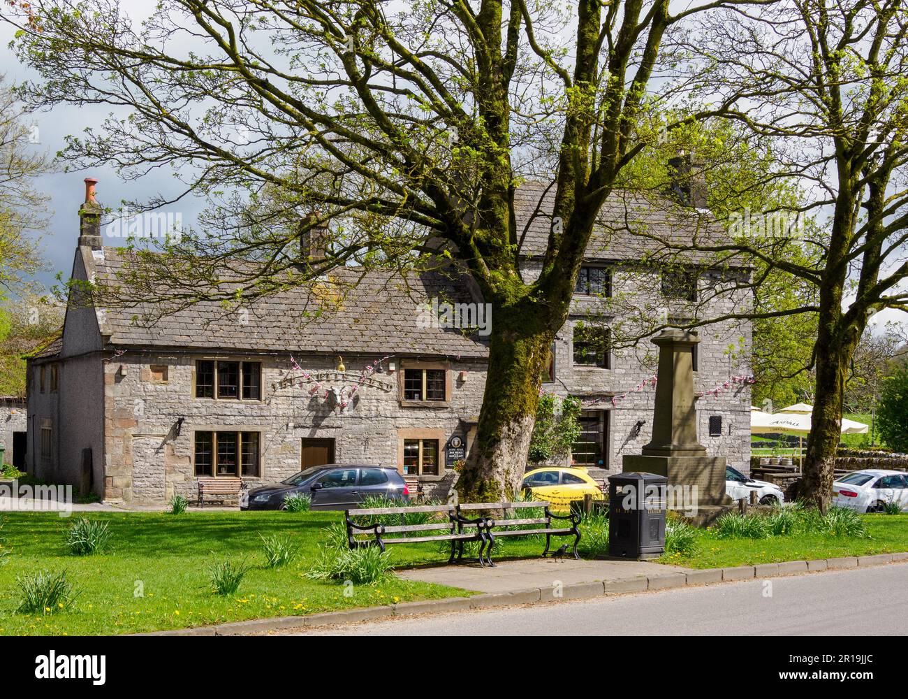 The Bull's Head on the village green at Monyash in the Derbyshire Peak District UK Stock Photo