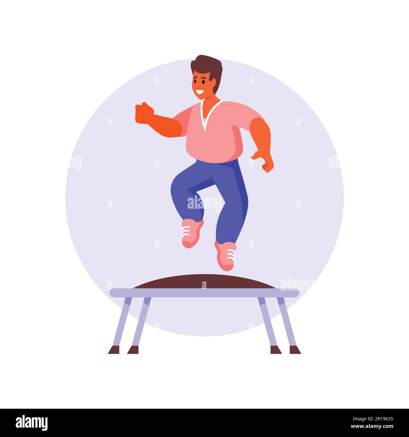 Overweight man jumping on trampoline flat vector illustration ...