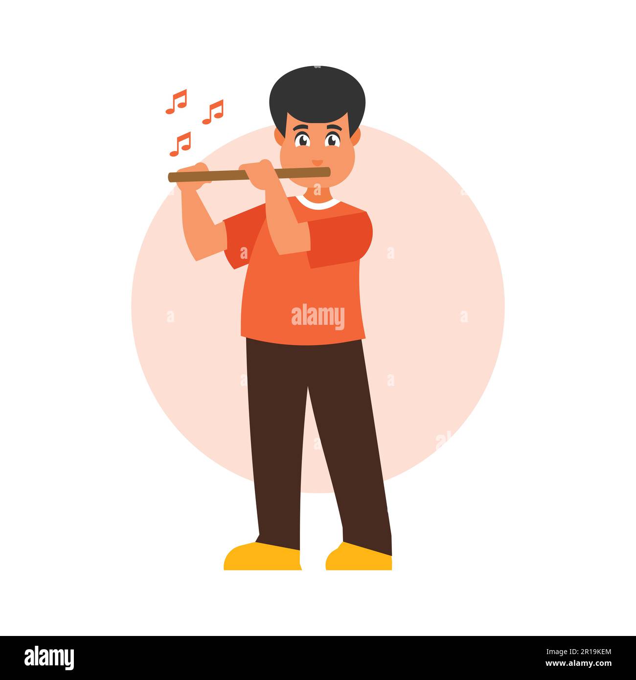 Man playing the flute. Vector illustration in a flat style Stock Vector
