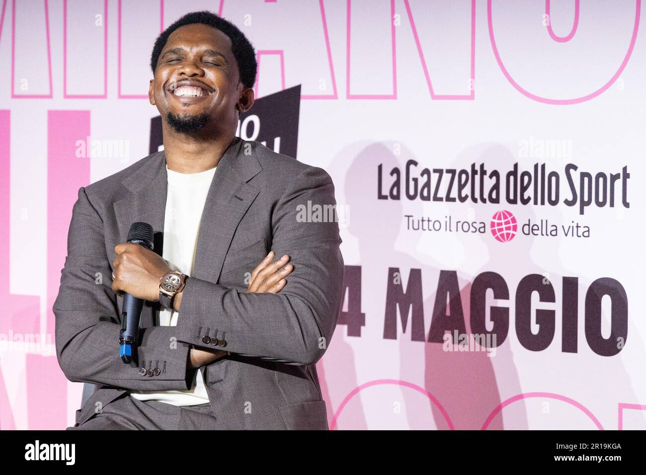 Milan, Italy - May 12 2023 - Samuel Eto'o guest in a talk show at Milano football week hosted by La Gazzetta dello Sport Credit: Kines Milano/Alamy Live News Stock Photo