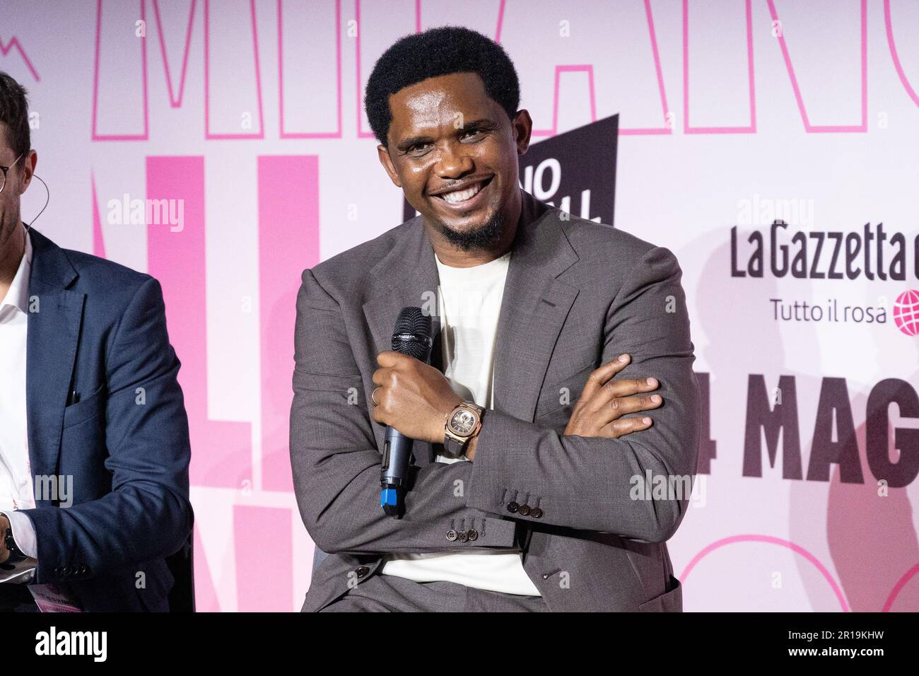 Milan, Italy - May 12 2023 - Samuel Eto'o guest in a talk show at Milano football week hosted by La Gazzetta dello Sport Credit: Kines Milano/Alamy Live News Stock Photo
