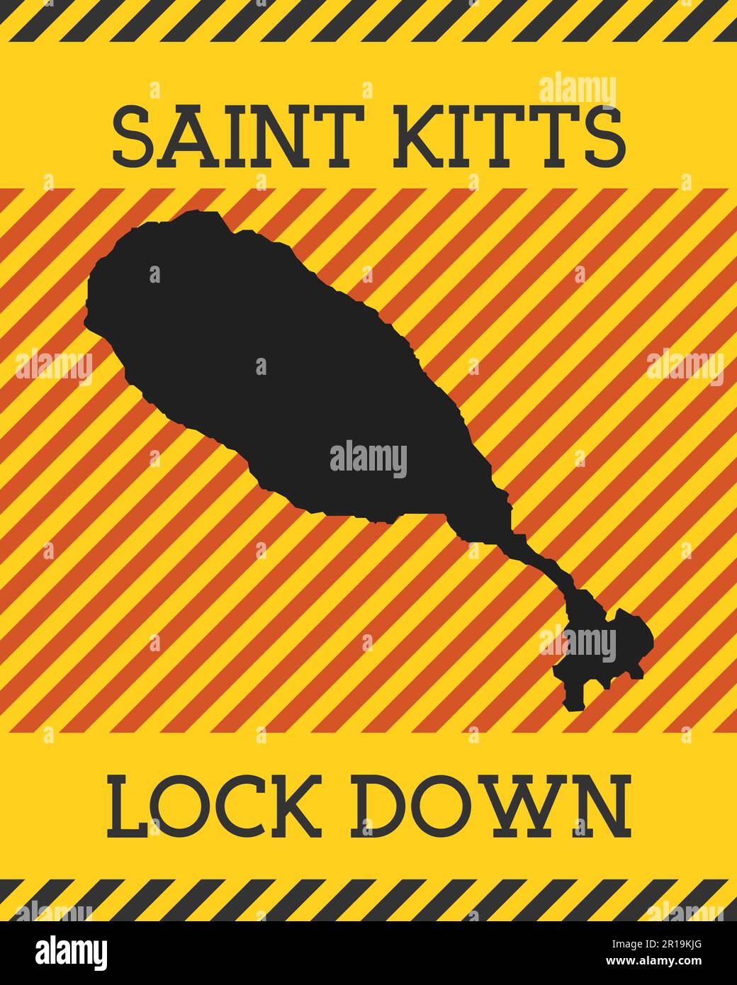 Saint Kitts Lock Down Sign. Yellow island pandemic danger icon. Vector illustration. Stock Vector