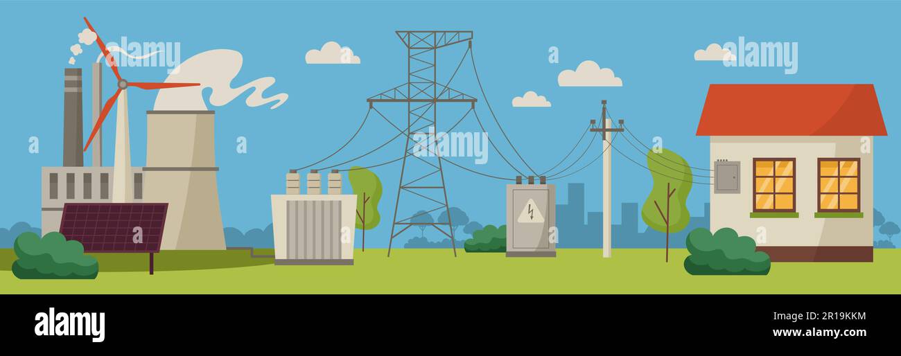 Electric power distribution chart. Electricity supply scheme from power