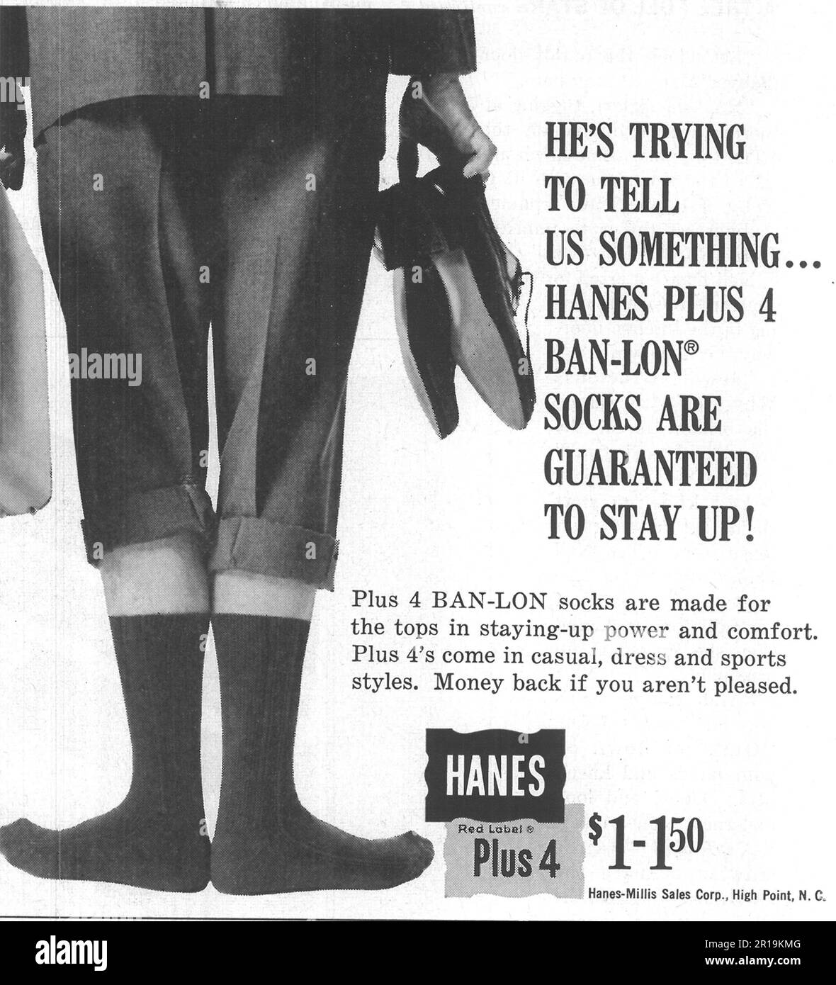 Hanes Red Label Ban-Lon Plus-4 Socks in a Journal magazine, 1965 Stock Photo