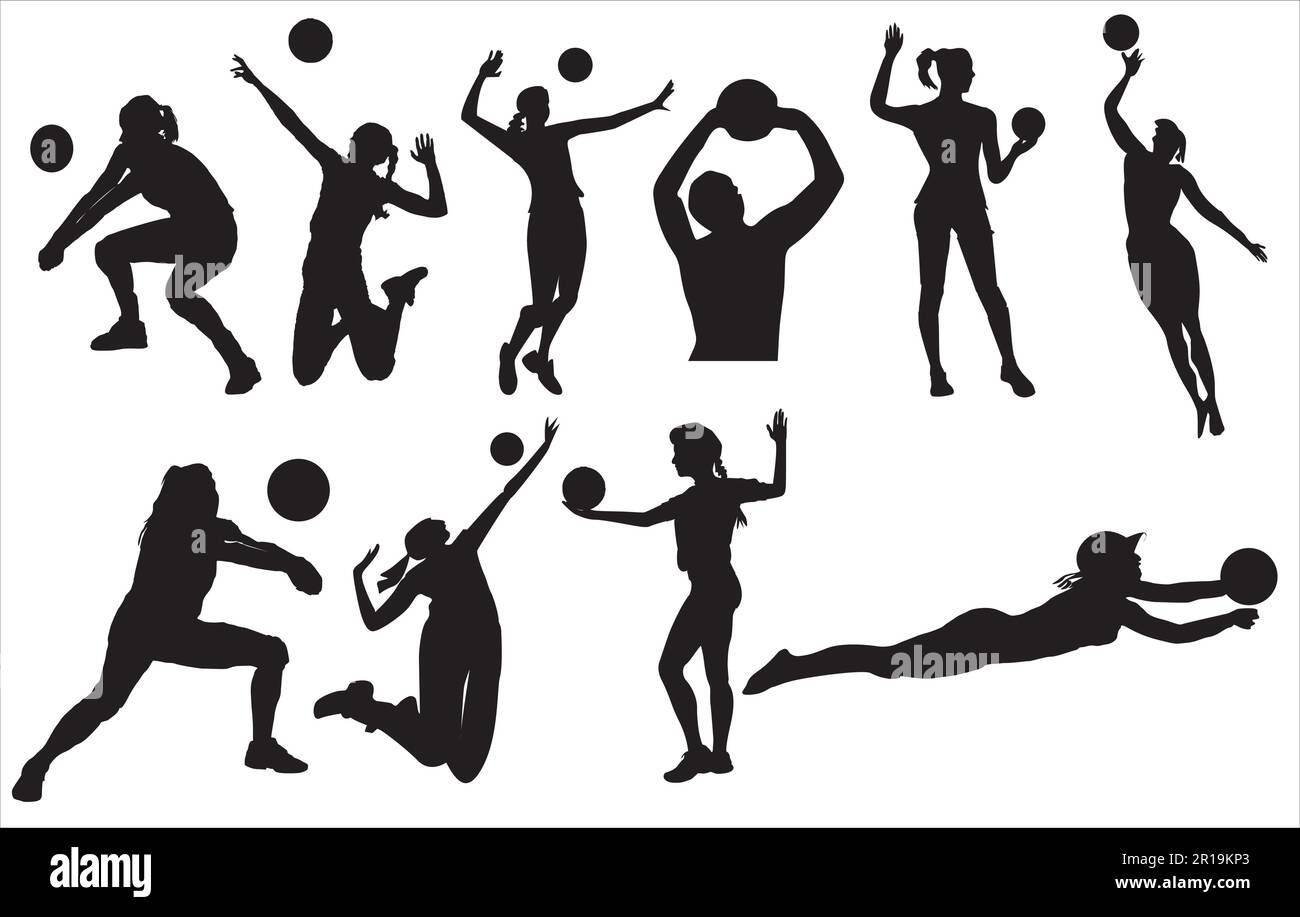 Vector clipping art of volleyball players set , Set of volleyball
