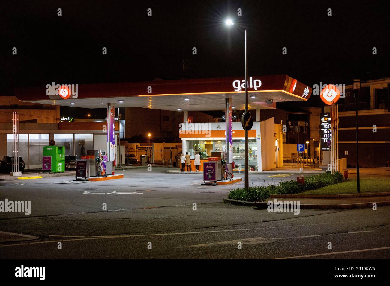 Porto, Portugal - 31.03.2023: Galp gas station at night. Stock Photo