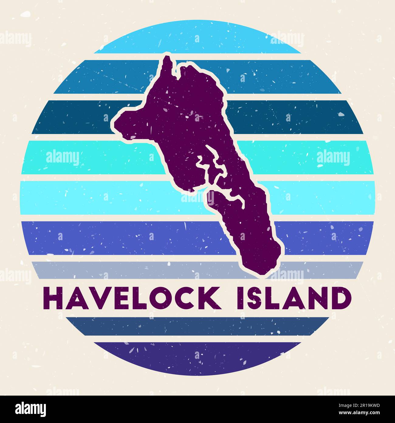 Havelock Island logo. Sign with the map and colored stripes, vector