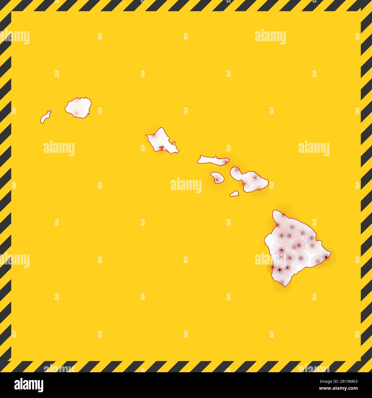 Hawaii closed virus danger sign. Lock down island icon. Black striped