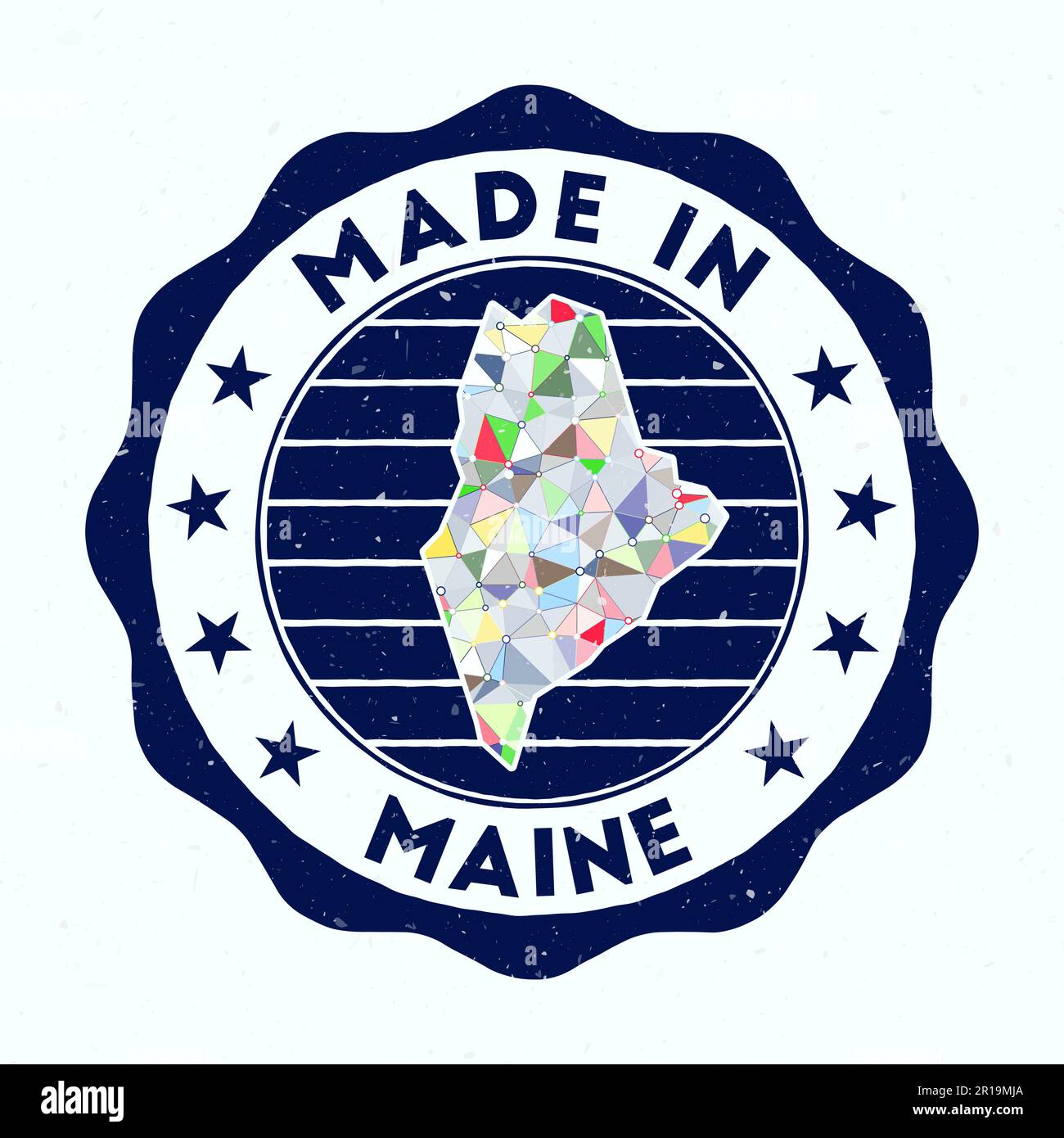 Made In Maine. Us state round stamp. Seal of Maine with border shape