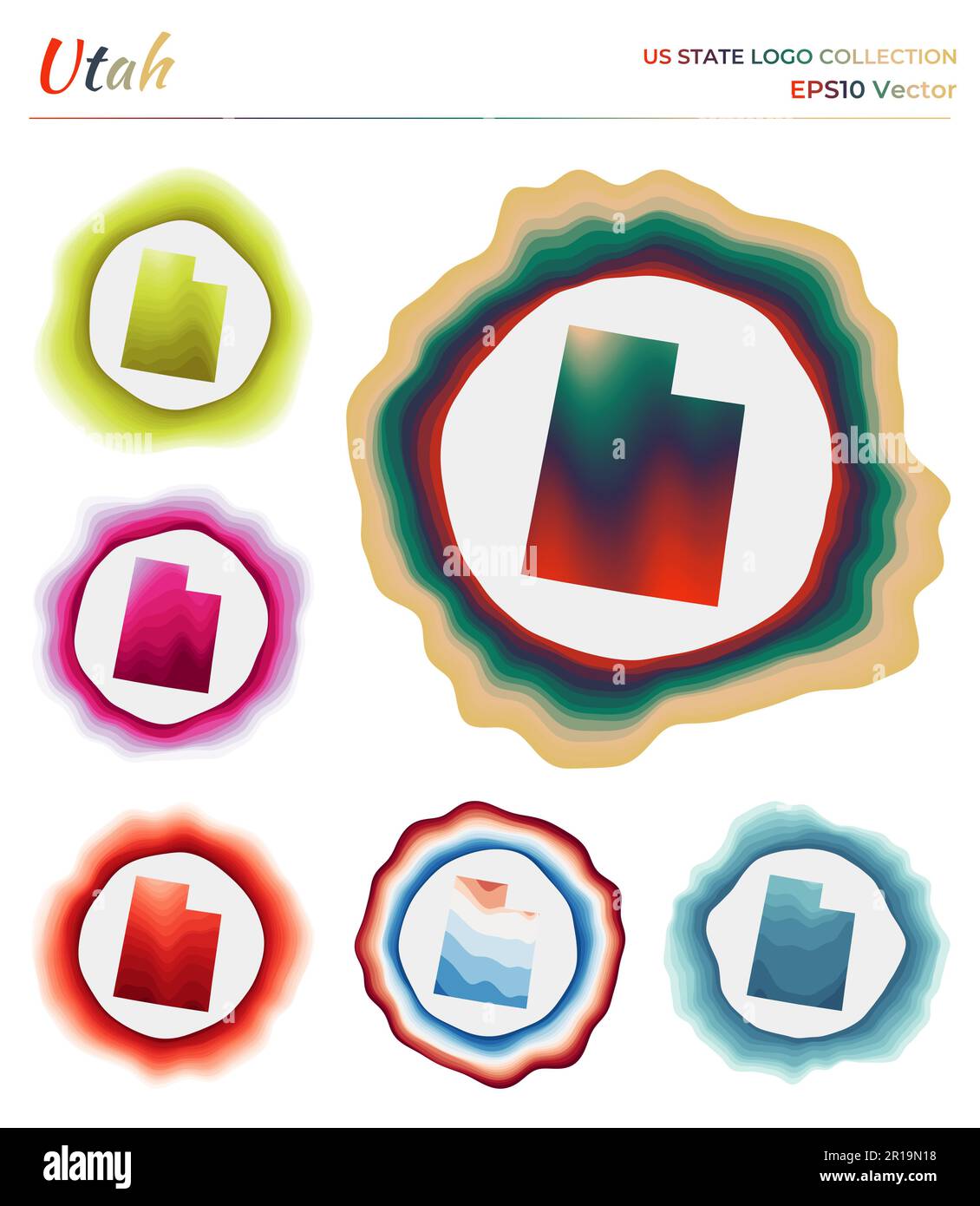Utah logo collection. Colorful badge of the us state. Layers around