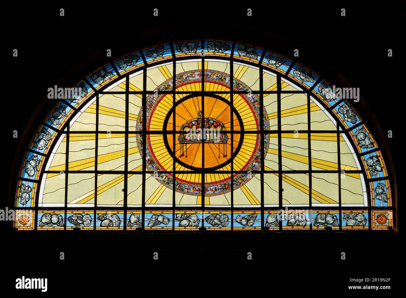 Stained window at St Stephen's Basilica (Cathedral) in central Budapest