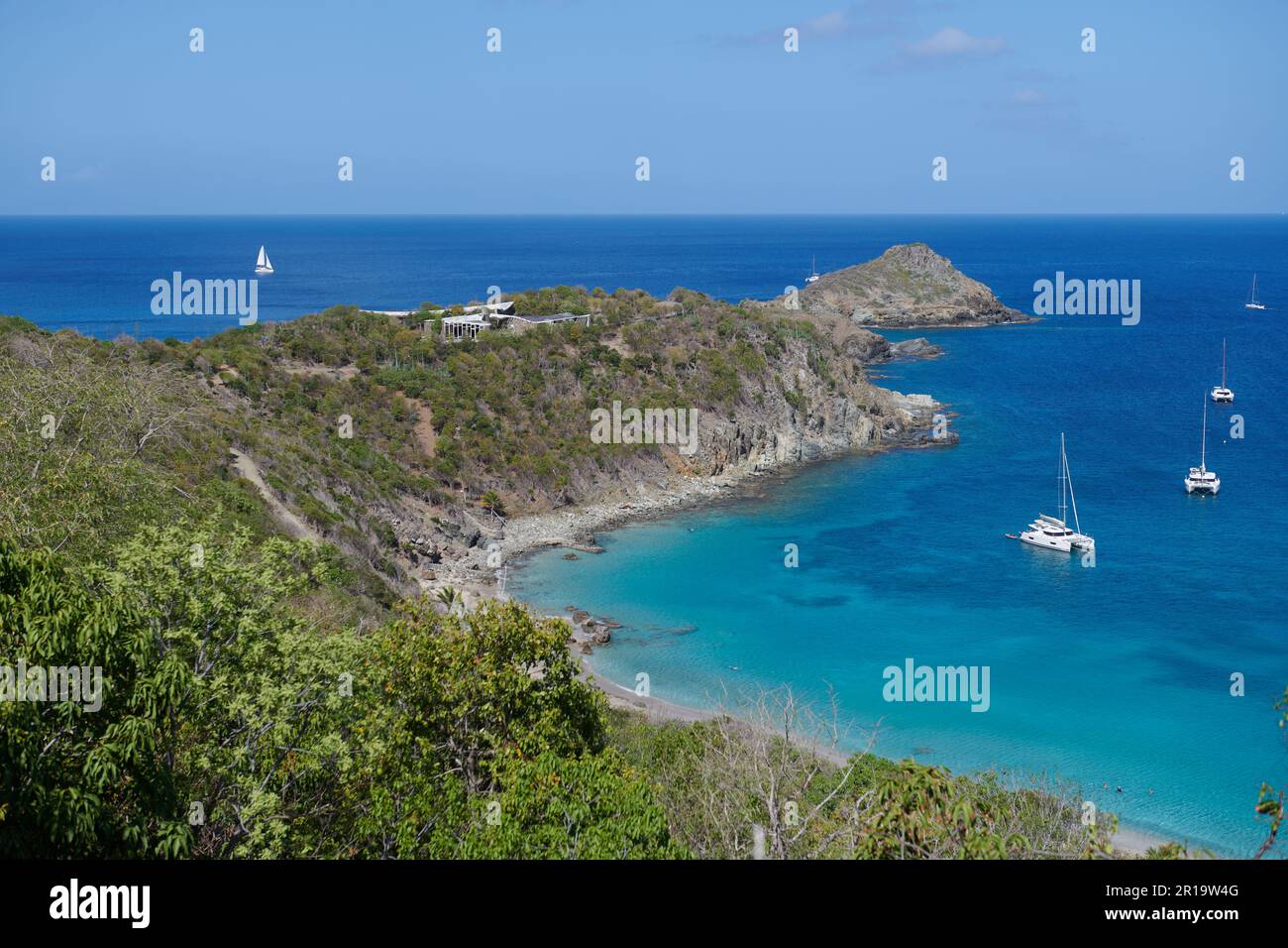 A view of the Rockefeller house above Colombier beach on the island of St Barthelemy Stock Photo