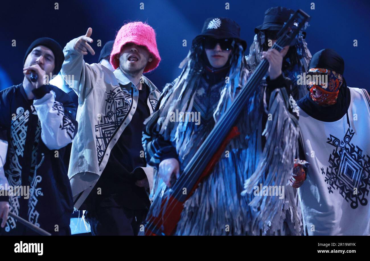 Liverpool, UK. 12th May, 2023. Kalush Orchestraat, winners of last year's Eurovision song contest, at the rehearsal for the Eurovision Grand Final at the M&S Bank Arena Liverpool u Liverpool, England on May 12, 2023. Photo: Sanjin Strukic/PIXSELL Credit: Pixsell/Alamy Live News Stock Photo