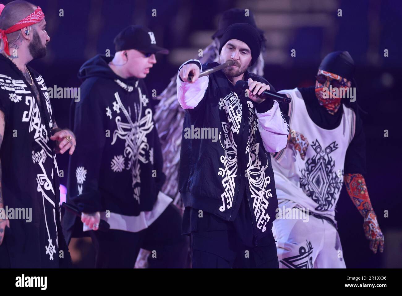 Liverpool, UK. 12th May, 2023. Kalush Orchestraat, winners of last year's Eurovision song contest, at the rehearsal for the Eurovision Grand Final at the M&S Bank Arena Liverpool u Liverpool, England on May 12, 2023. Photo: Sanjin Strukic/PIXSELL Credit: Pixsell/Alamy Live News Stock Photo