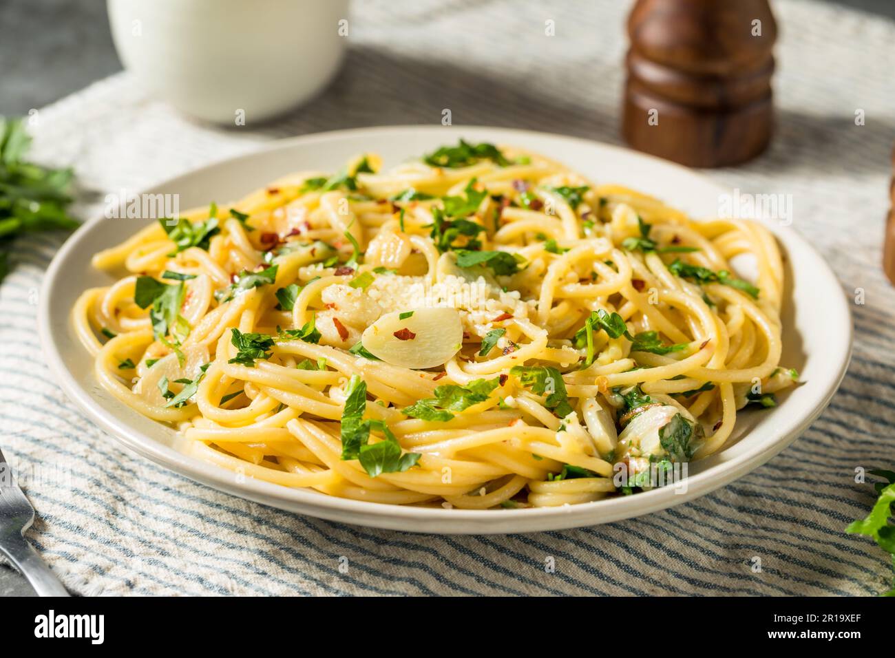 Homemade Pasta Aglio e Olio Dinner with Garlic and Oil Stock Photo Alamy