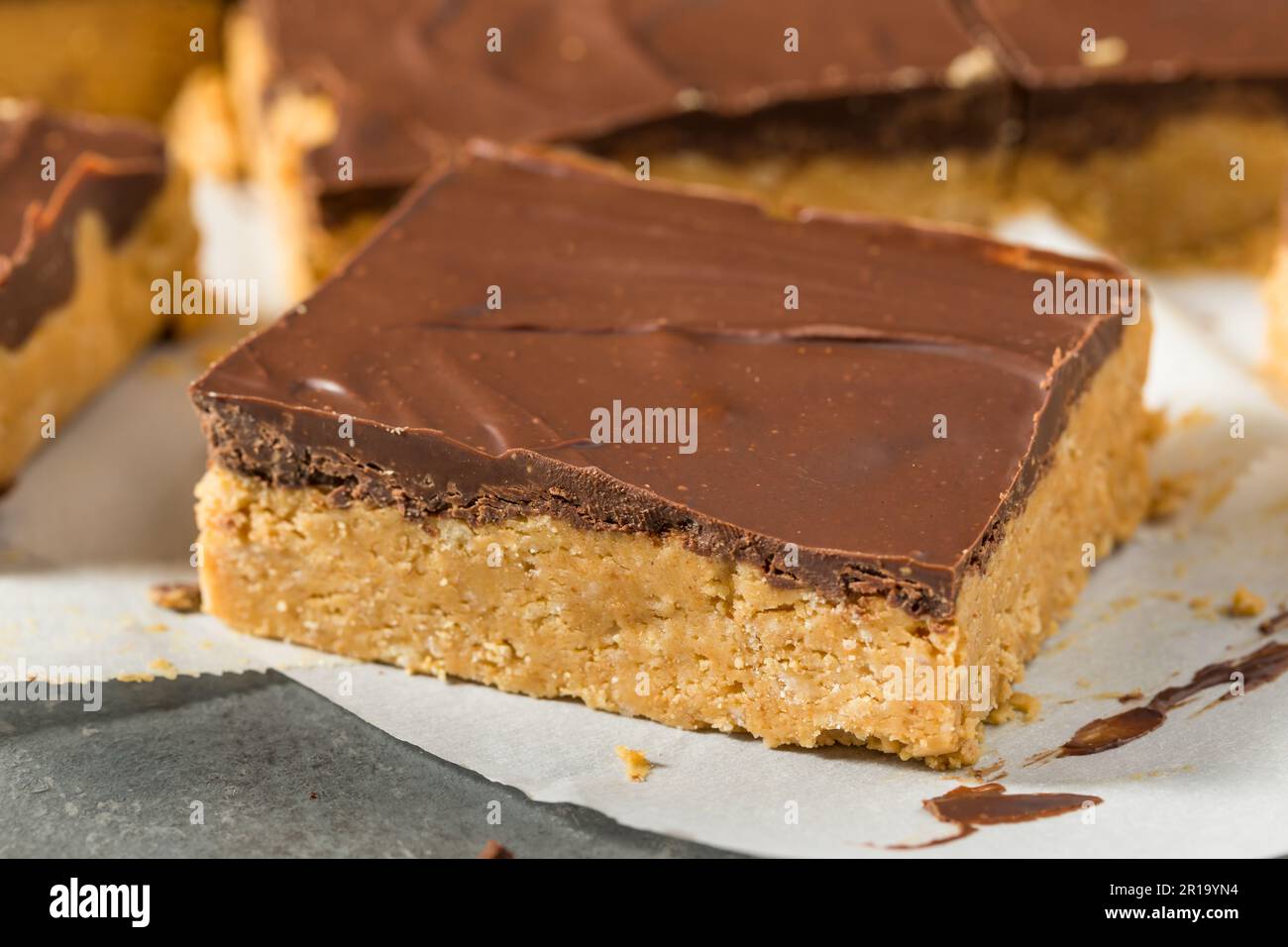 Homemade Chocolate Peanut Butter Bar for Dessert Stock Photo