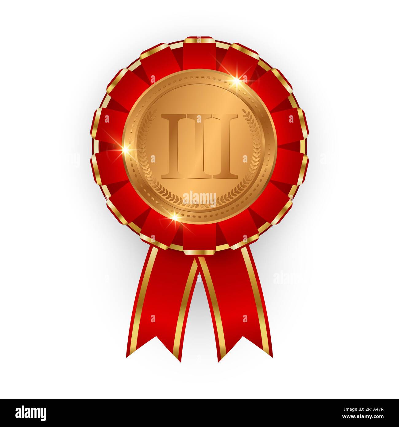 Bronze medal with red ribbon. Round bronze medal 3D with red ribbon