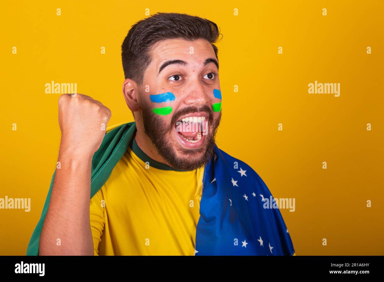 Brazilian man, latin american, cheering for brazil, 2022 world cup ...
