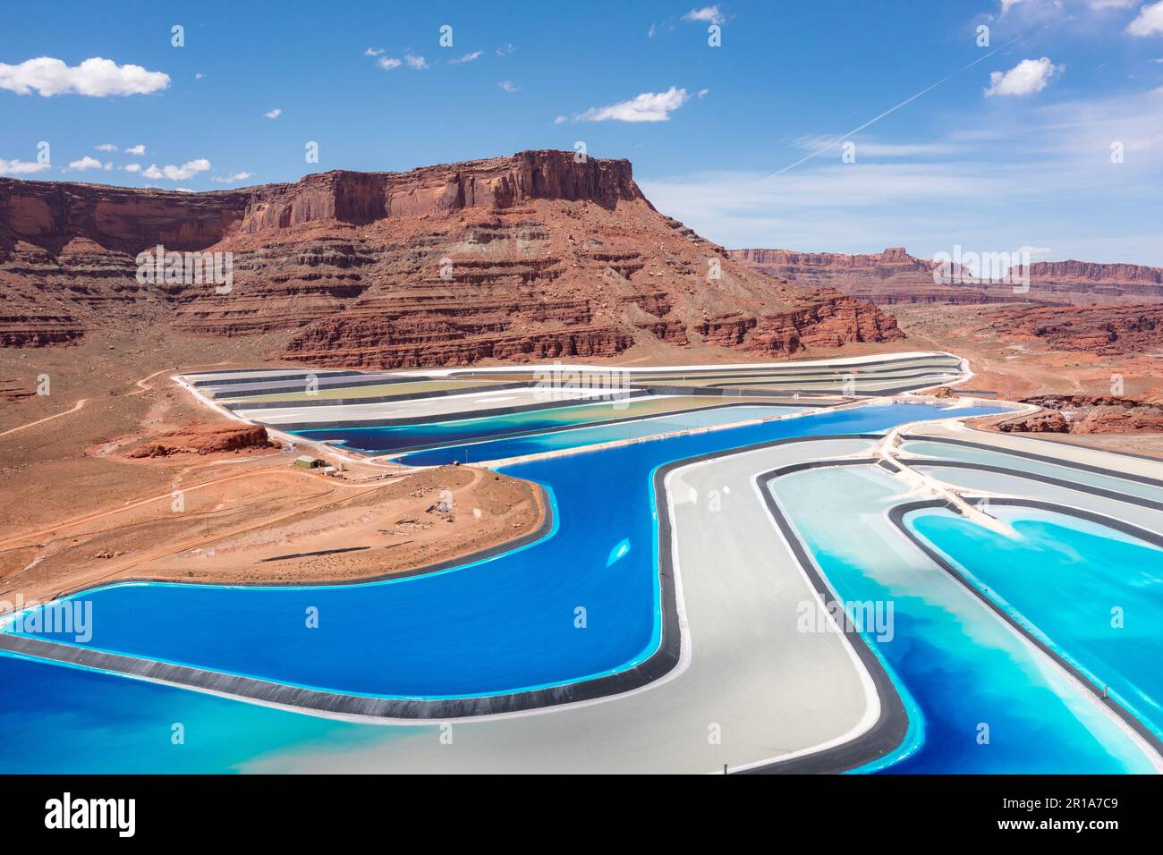 Evaporation ponds at a potash mine using a solution mining method for