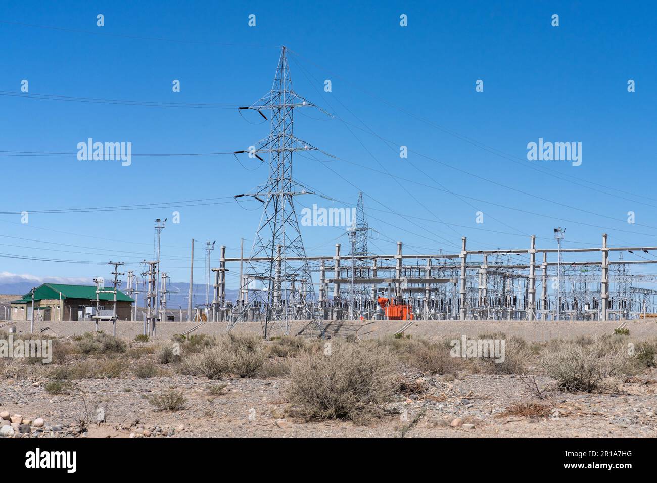 Electrical power substation and transmission lines in San Juan Province