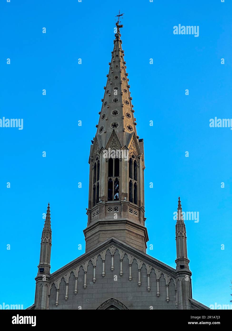 The spire of the San Vicente Ferrer Church in Godoy Cruz, Mendoza, Argentina. Stock Photo