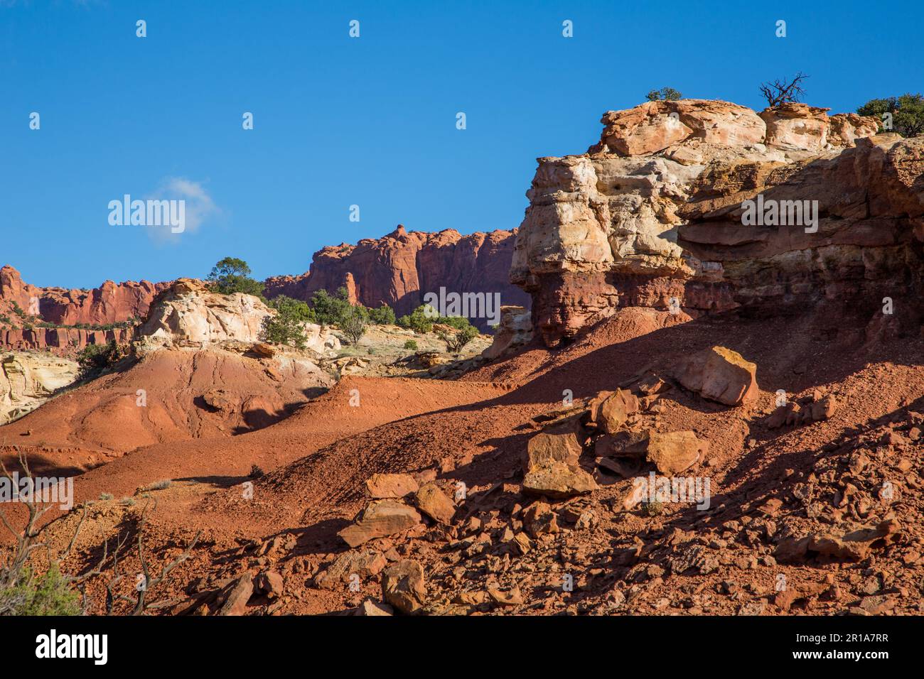 Rugged eroded geologic formations in Capitol Reef National Park in Utah. Stock Photo