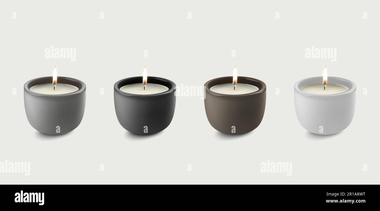 Vector 3d Realistic Wax Burning Party, Spa Candle with Flame of a