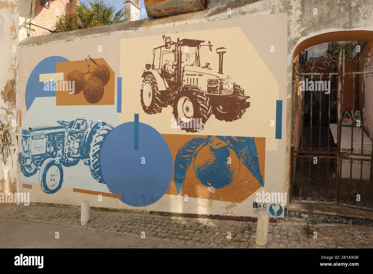 Street art graffiti on a wall, Old Town Lagos, Algarve, Portugal Stock Photo