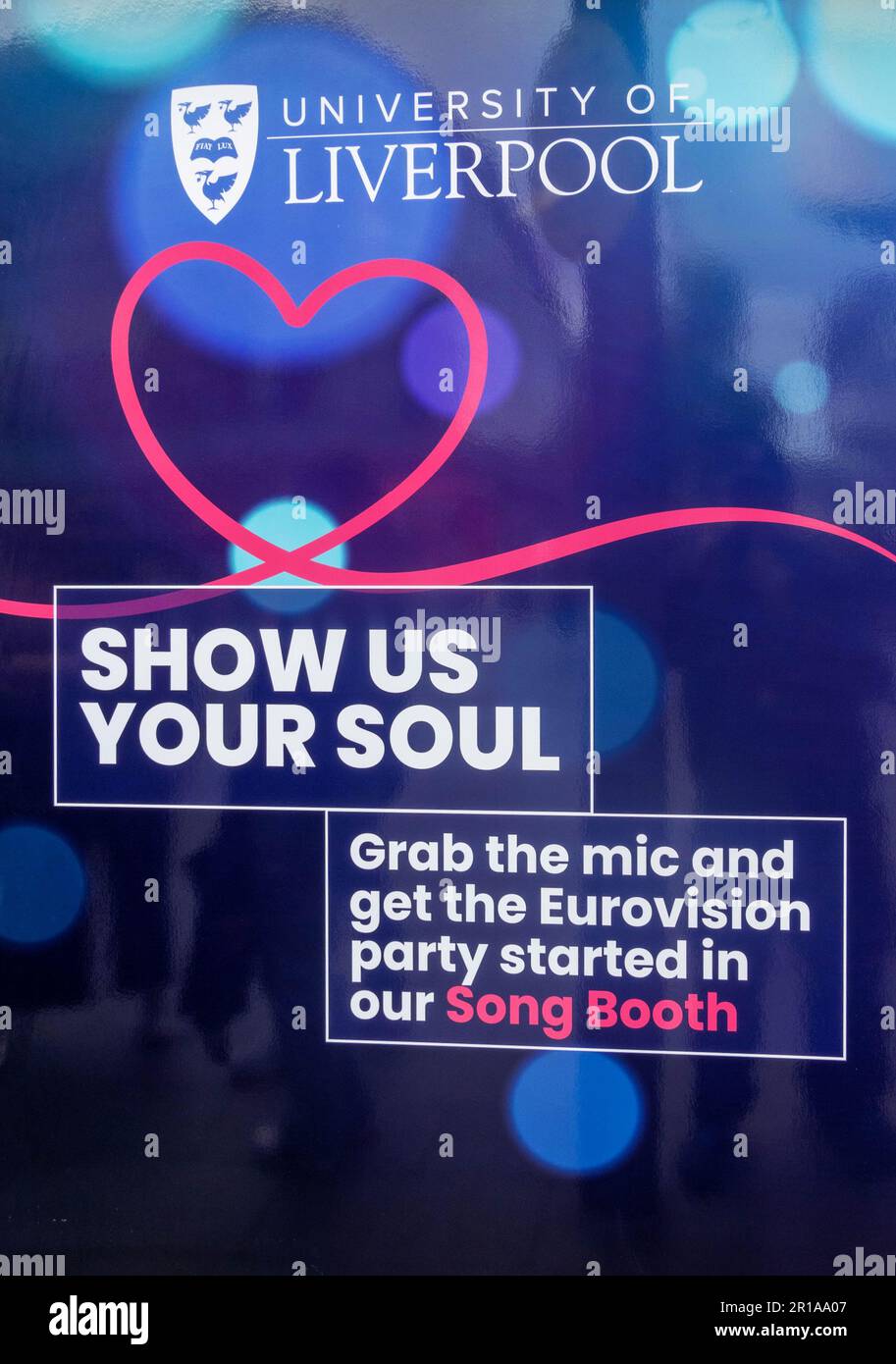 The University of Invitation Liverpool invitation to use their song booth during Eurovision 2023 Stock Photo