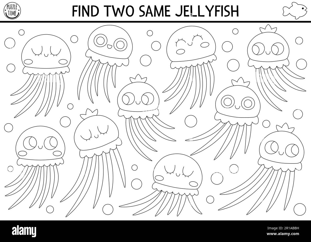 Find two same water jellyfish. Under the sea black and white matching