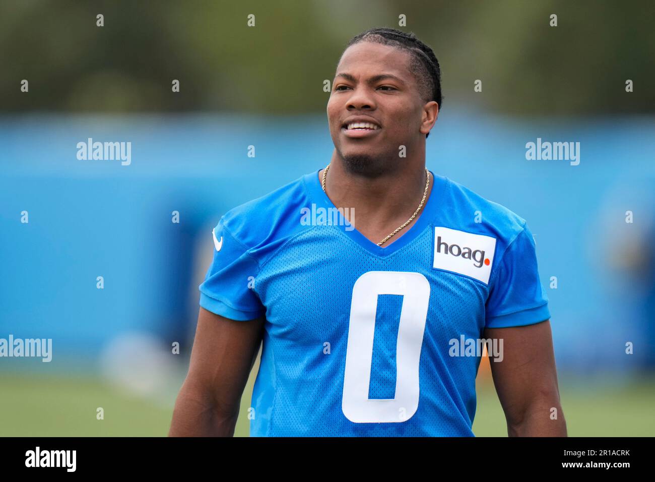 Los Angeles Chargers linebacker Daiyan Henley (0) walks off the field after  the NFL football team's rookie minicamp Friday, May 12, 2023, in Costa  Mesa, Calif. (AP Photo/Jae C. Hong Stock Photo - Alamy