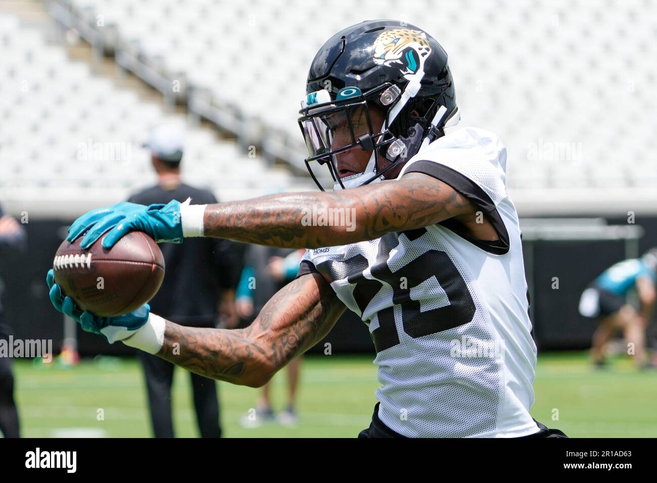 Jacksonville Jaguars safety Antonio Johnson catches a pass on a