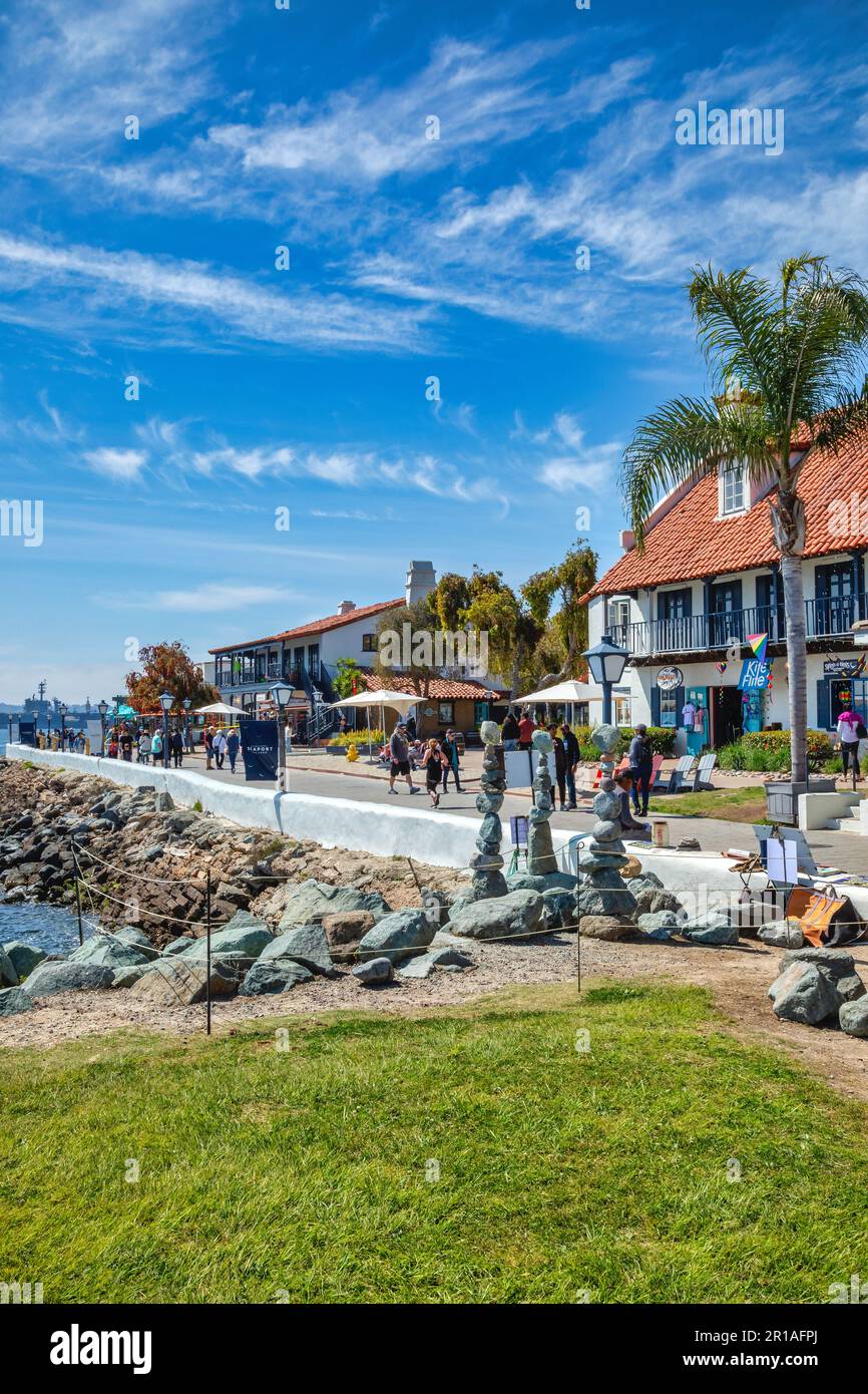 People visiting Seaport Village in San Diego, California Stock Photo