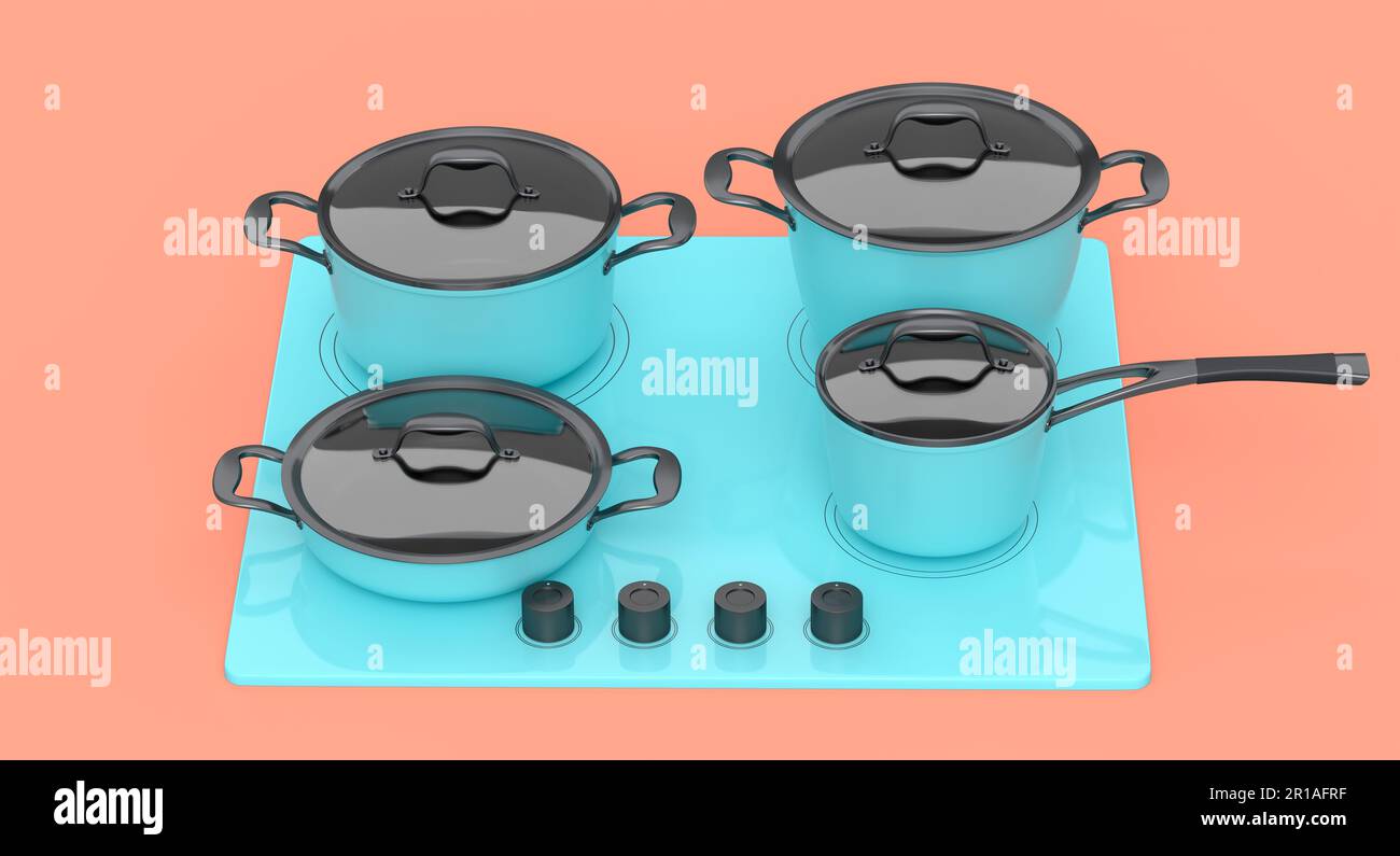 Frying pan and stewpot with glass lid on electric or gas stove cooker