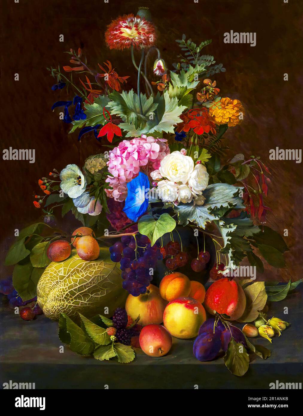Still Life with Fruit and Flowers by Otto Diderich Ottesen Stock Photo