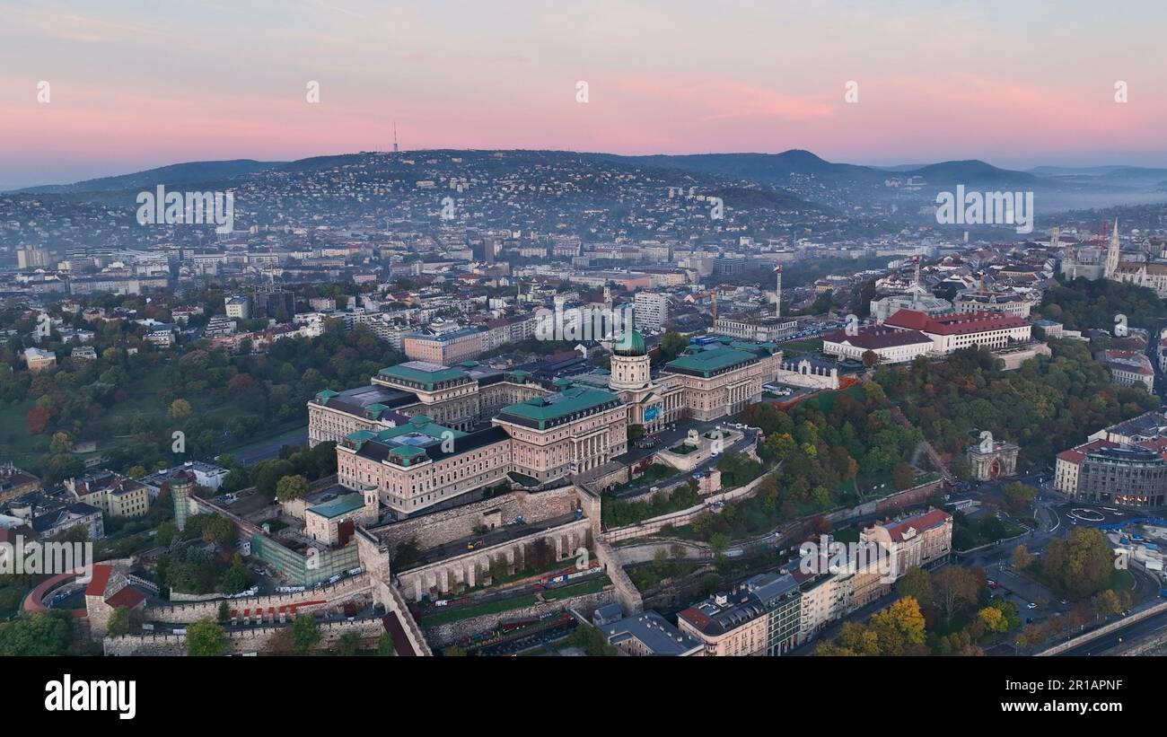 Aerial skyline view of Budapest with Buda Castle Royal Palace and River ...