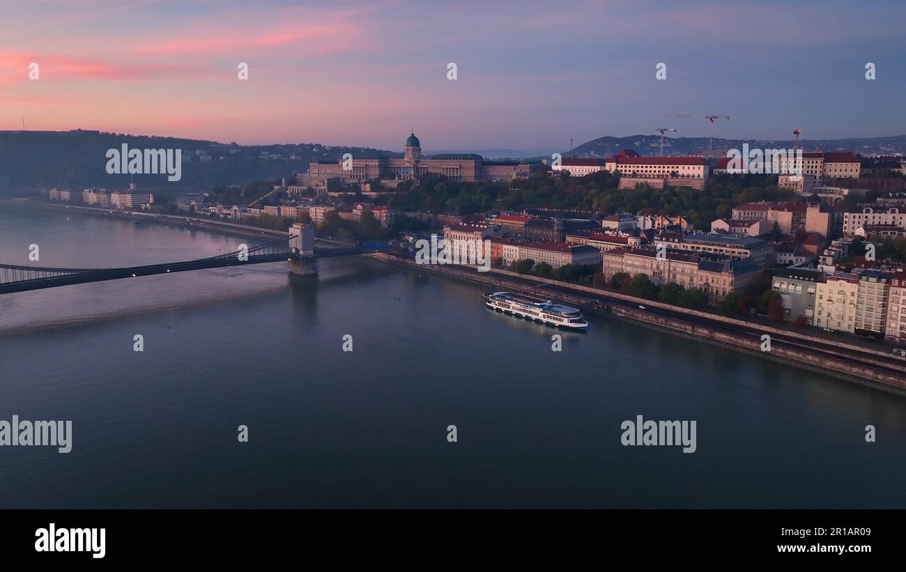 Aerial skyline view of Budapest with Buda Castle Royal Palace and River ...
