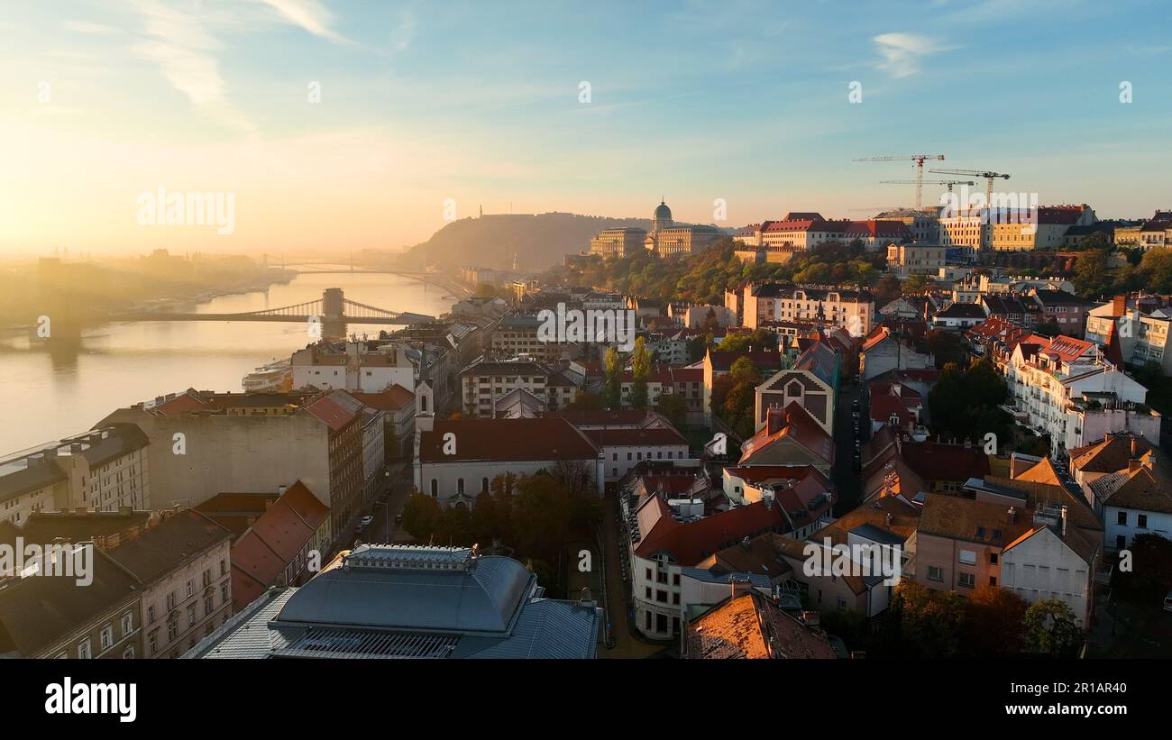 Aerial skyline view of Budapest with Buda Castle Royal Palace and River ...