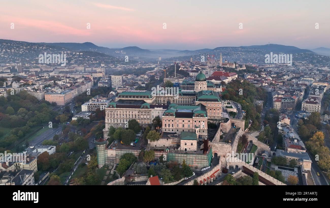 Aerial skyline view of Budapest with Buda Castle Royal Palace and River ...