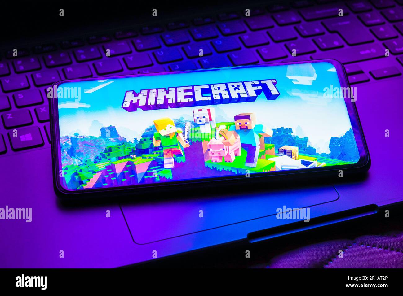 In this photo illustration, the Minecraft logo is displayed on a ...