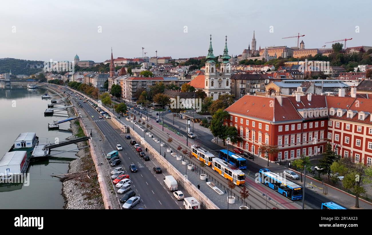 Batthyany Aerial view of Budapest city skyline, Batthyany Square or Batthyany ter ...